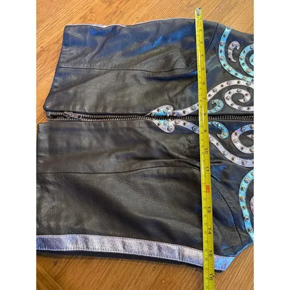 Showtime Design Leather Western Show Vest Brown with Blue/Silver Bling - Size 6